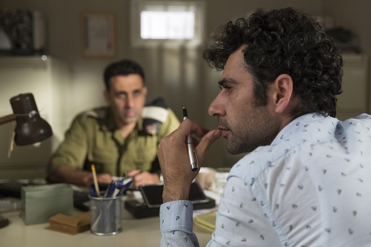 Kais Nashi, right, and Yaniv Biton in “Tel Aviv on Fire.” (Patricia Peribanez / Cohen Media Group)