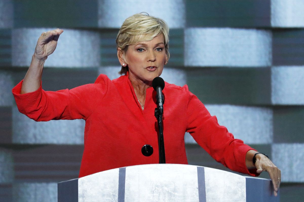 FILE – In this July 28, 2016, file photo, former Michigan Gov. Jennifer Granholm speaks during the final day of the Democratic National Convention in Philadelphia. Biden is expected to pick his former rival Pete Buttigieg as secretary of transportation and Granholm as energy secretary.  (J. Scott Applewhite)