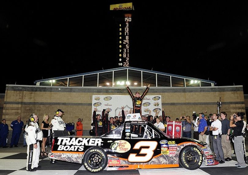 Austin Dillon and the No. 3 Richard Childress Racing team celebrate winning the NASCAR Camping World Truck Series 11th Annual Lucas Deep Clean 200 on Friday at Nashville Superspeedway. (Photo Credit: Jared C. Tilton/Getty Images for NASCAR) (Jared Tilton / Getty Images North America)