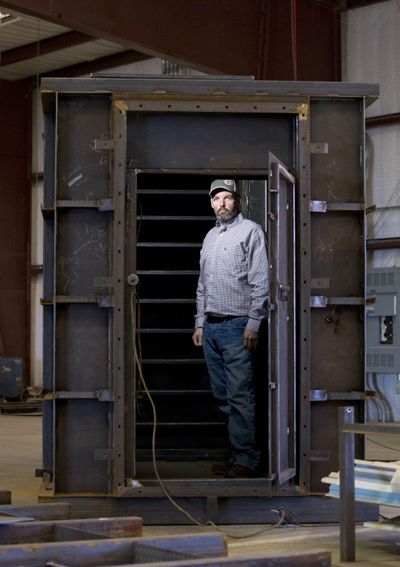 Gary Lynch, the general manager of Rising S Co., stands in the doorway of a bunker under construction in his factory. (Joyce Marshall/Fort Worth Star-Telegram/TNS) (Joyce Marshall / Fort Worth Star-Telegram)