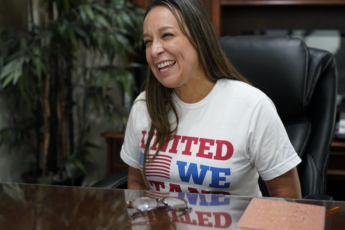 Republican Monica De La Cruz-Hernandez, running in the next general election for the 15th House congressional district, talks in her office in Alamo, Texas, Thursday, July 8, 2021. In Republicans