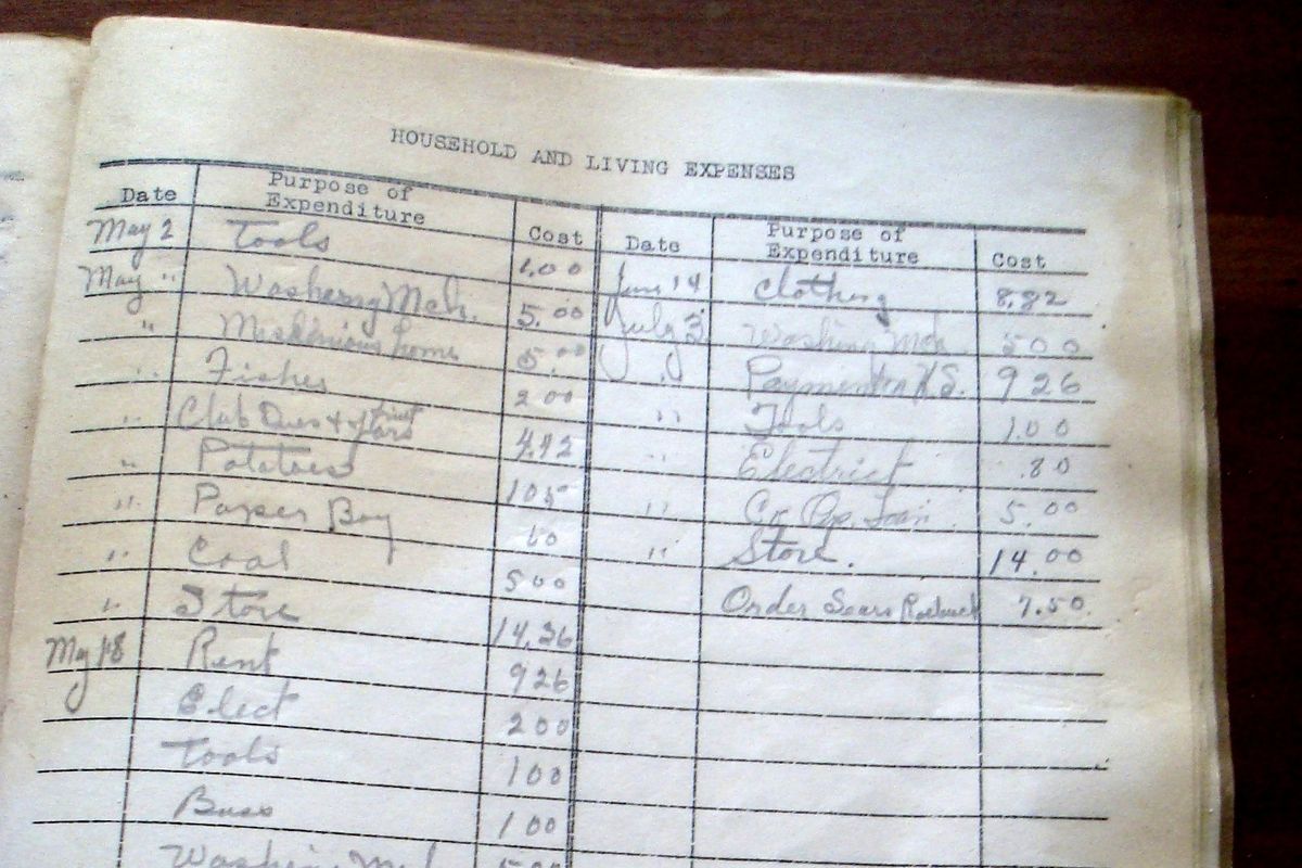 A ledger inside an original homestead in Arthurdale, W.Va., shows household expenses one family incurred as part of the New Deal. Rent was $9.29 a month. (Vicki Smith / The Spokesman-Review)