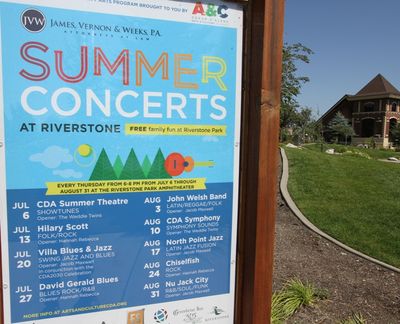 Duane Rasmussen provides this photo of the schedule this summer for Riverstone Pond concerts, provided by the Coeur d'Alene Arts & Culture Alliance.
