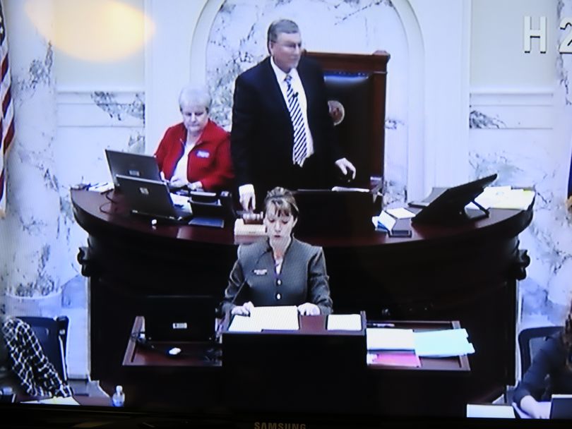 Rep. Priscilla Giddings, R-White Bird, reads a 21-page bill on the floor of the House on Monday (Idaho InSession)