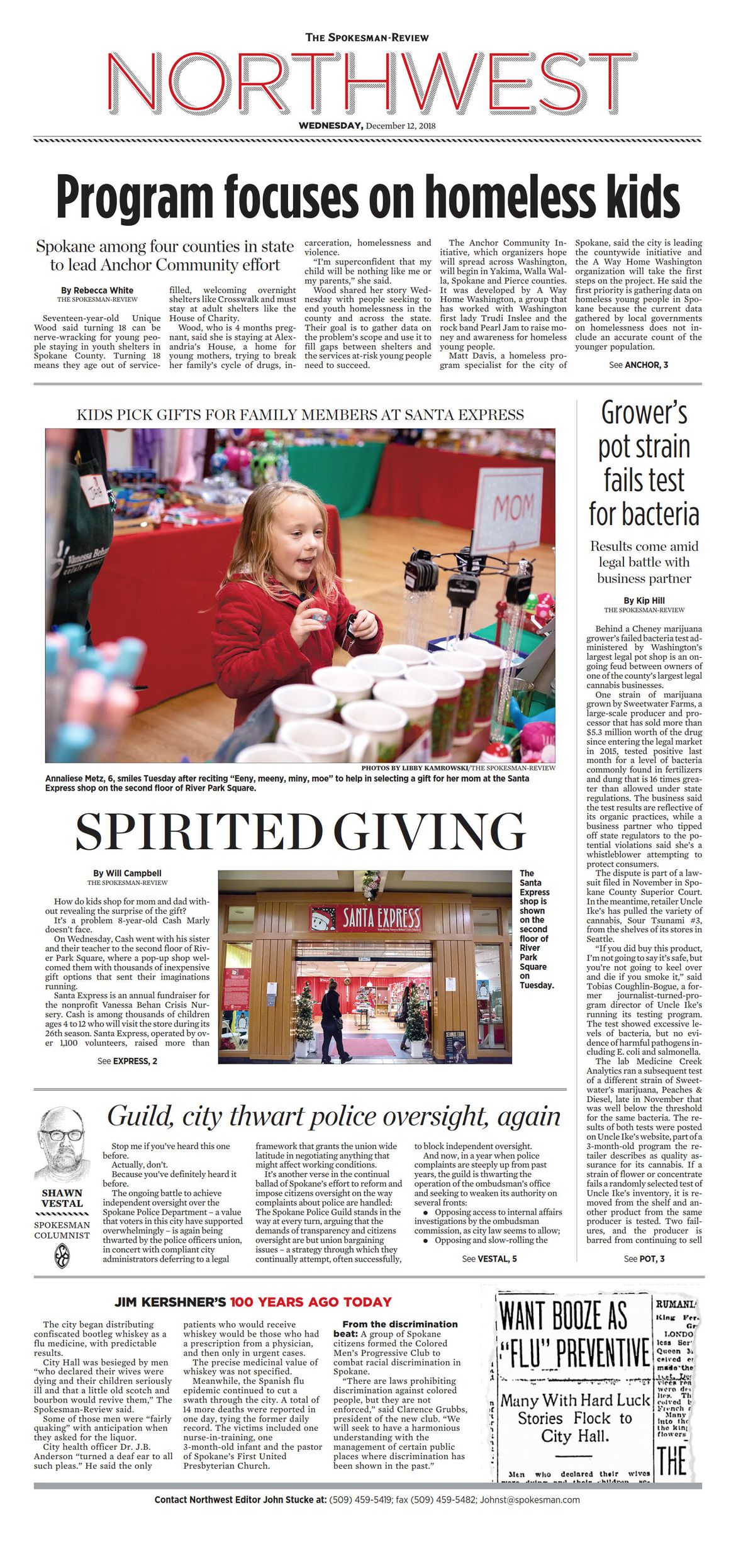 Northwest Front Page for Dec. 15, 2018 The SpokesmanReview
