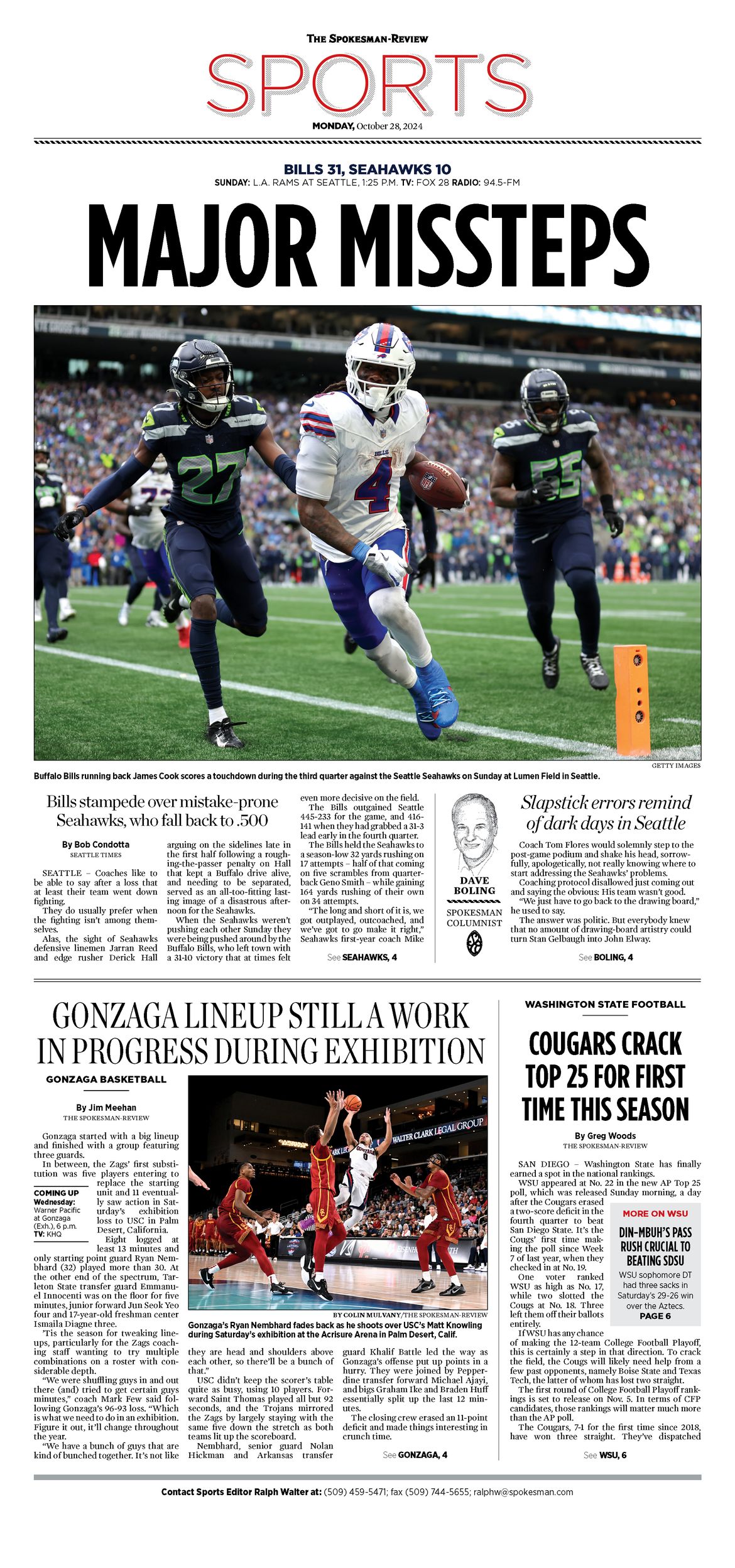 Sports Front Page for Oct. 28, 2024 The SpokesmanReview