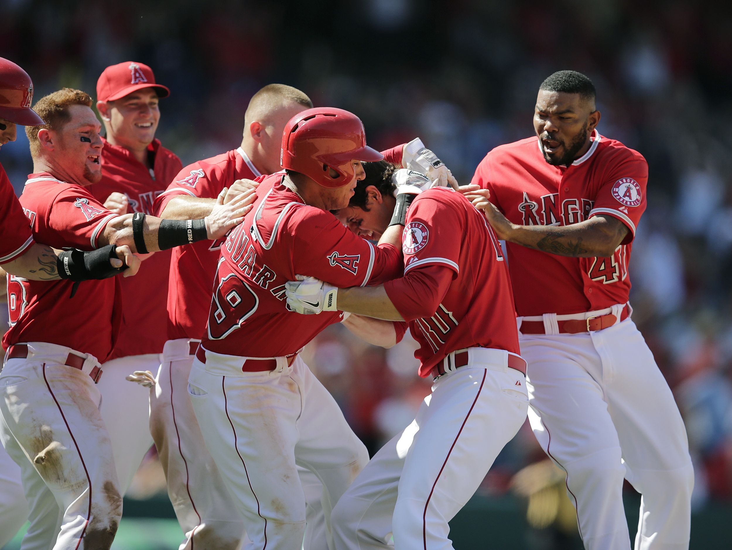 Los Angeles Angels' Kole Calhoun in action against the Seattle