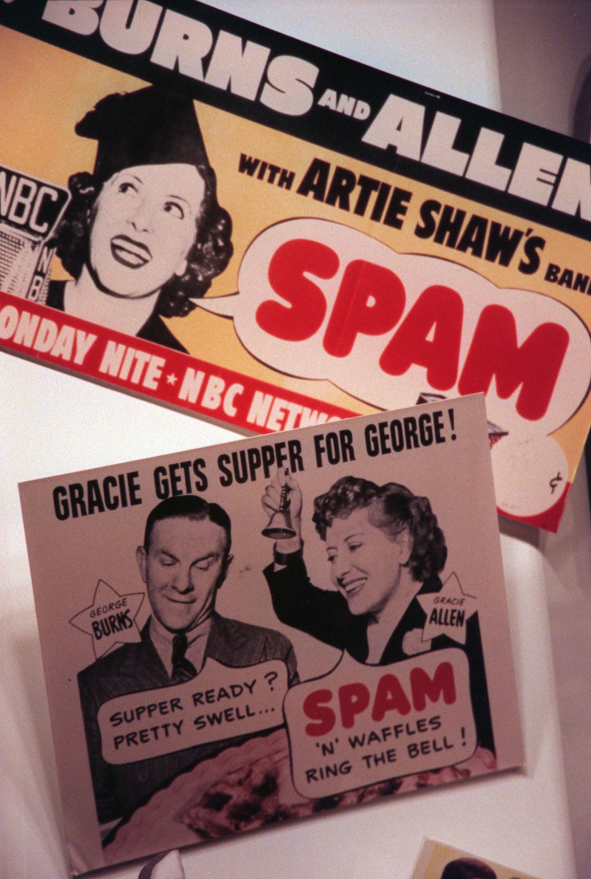 A display at the shopping mall, include advertising material featuring George Burns and Gracie Allen who pitched Spam on their radio comedy show.    (Todd Sweeney/Minneapolis Star Tribune/TNS)