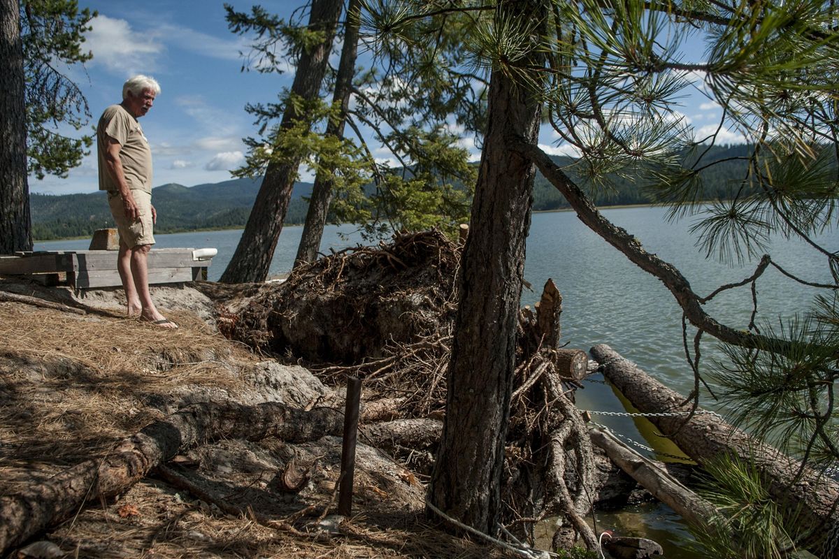 “Everyone is just doing what they can,” said Dennis Rewinkel about shore damage on the northwest corner of Newman Lake. Rewinkel and members of Newman Lake Property Owners group are working to stop the erosion of the shore due mostly to boat traffic. (Kathy Plonka / The Spokesman-Review)