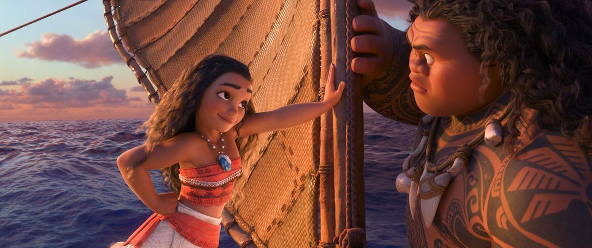 Lin-Manual Miranda wrote the music for “Moana,” which featuring characters Maui, voiced by Dwayne Johnson, right, and Moana, voiced by Auli’i Cravalho. (Disney)