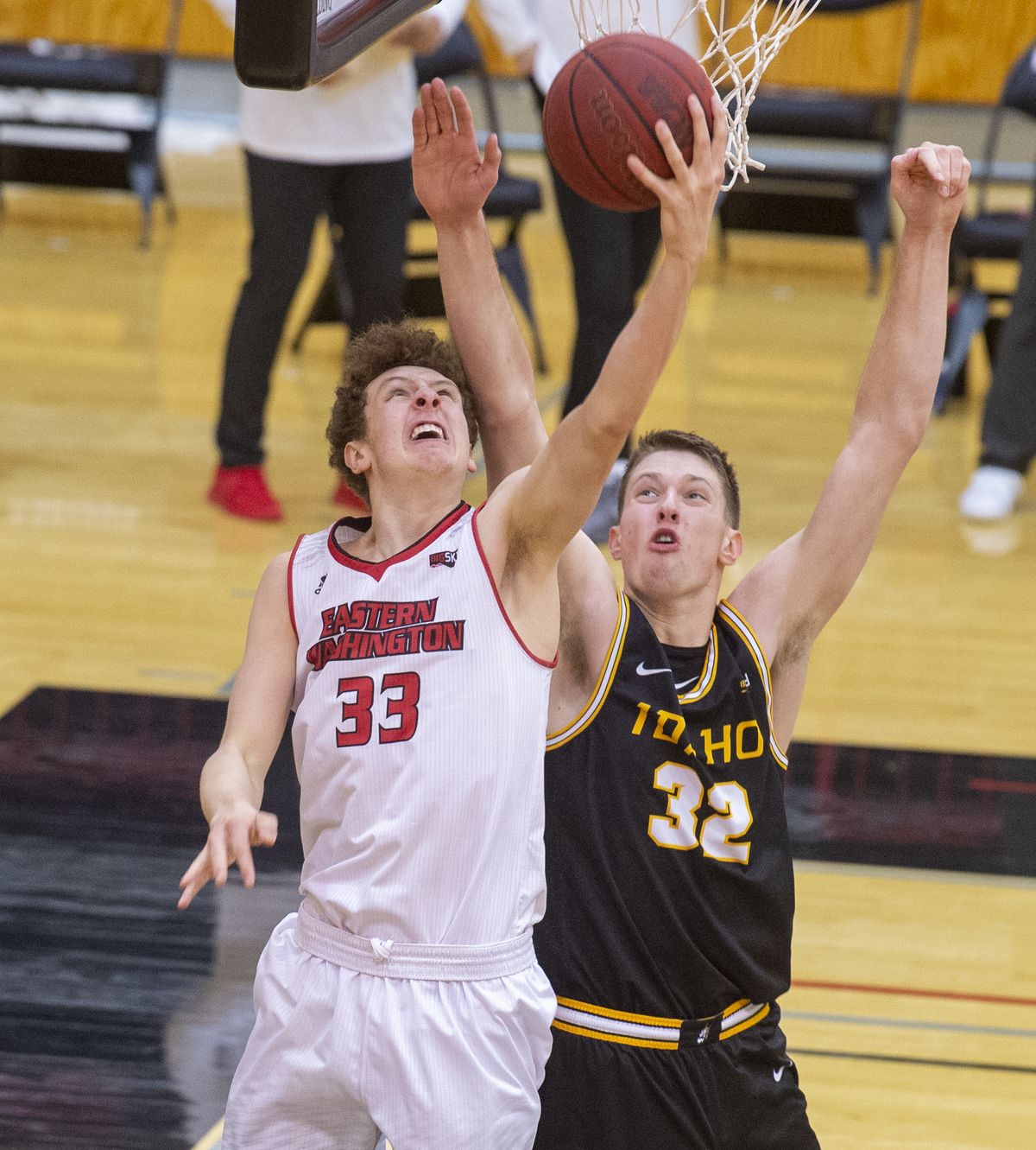 Idaho’s Tanner Christensen provides the Vandals with size and sturdiness in the paint.  (Jesse Tinsley/The Spokesman-Review)