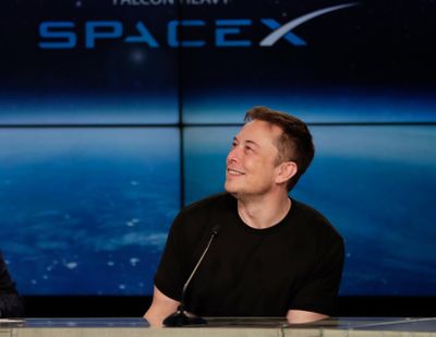 In this Feb. 6, 2018 photo, Elon Musk, founder, CEO, and lead designer of SpaceX, speaks at a news conference from the Kennedy Space Center in Cape Canaveral, Fla. (John Raoux / Associated Press)