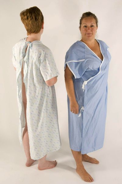 A new hospital gown that wraps around patients is being tested in Bristol, England.   (Associated Press)