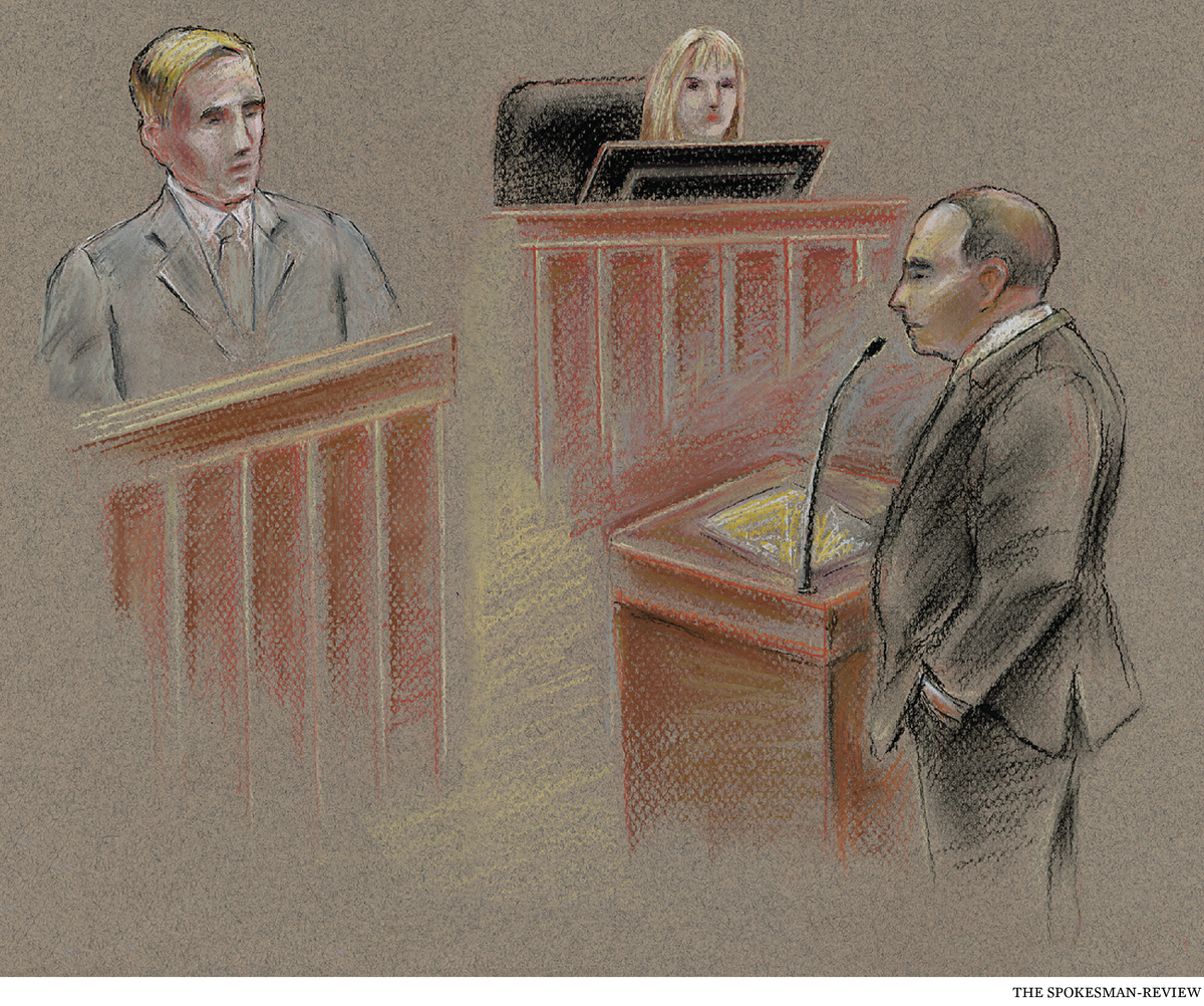 Greg McSullivan, Homeland Security agent, left, answers defense attorney Aine Ahmed
