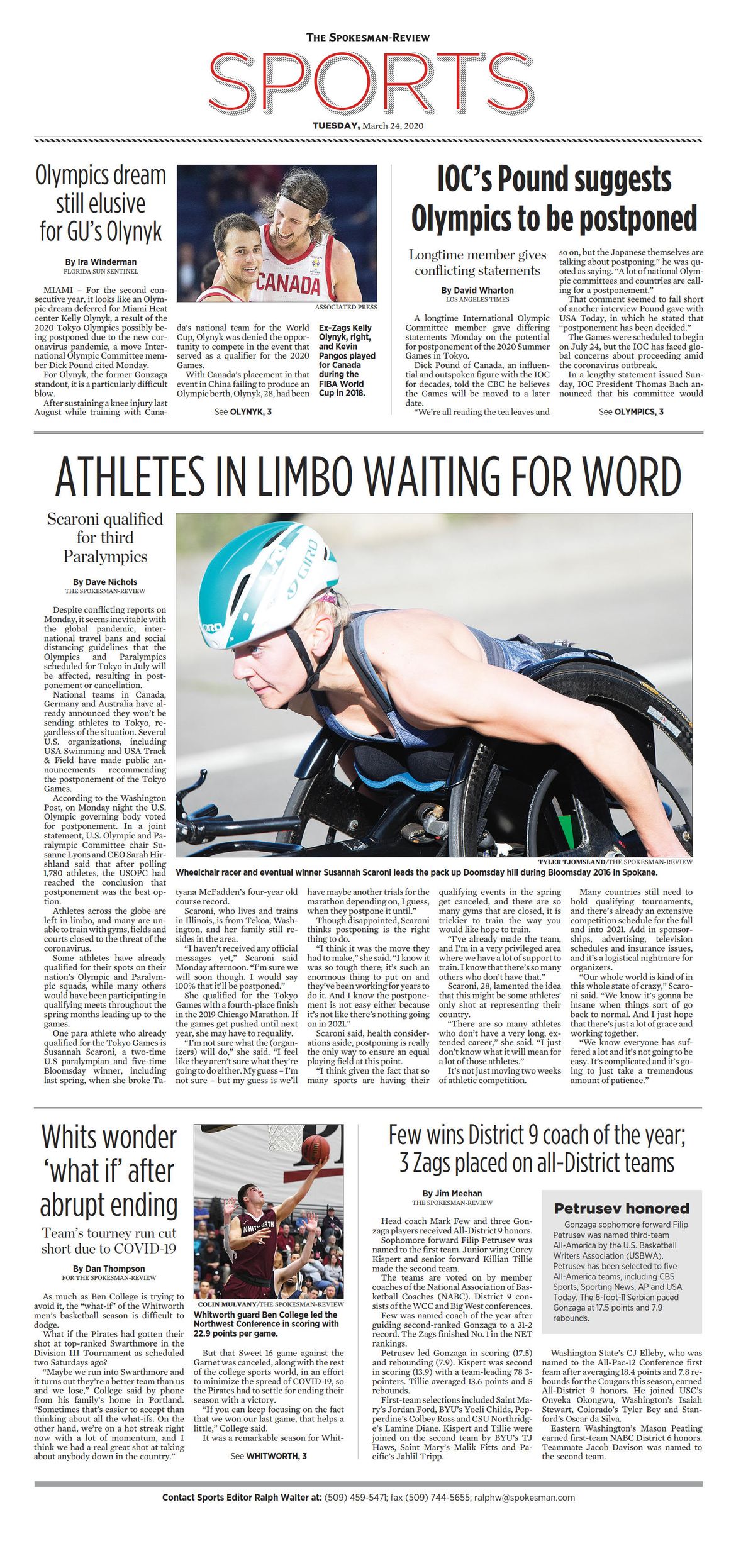 Sports Front Page for March 27, 2020 The SpokesmanReview