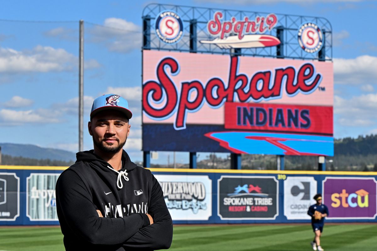 Pitcher Gabriel Hughes poses for a photo on June 4, 2026, at Avista Stadium. Hughes was on a minor league rehab assignment with the Spokane Indians. He starred at Gonzaga before being drafted by the Colorado Rockies.   (Tyler Tjomsland/The Spokesman-Review)