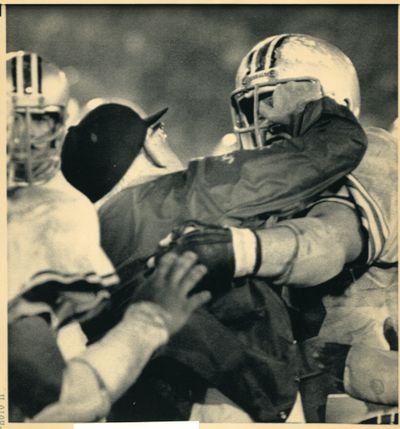 Associated Press After Ohio State coach Woody Hayes punched a Clemson player in the 1978 Gator Bowl he went after one of his own, Ken Fritz, who tried to restrain Hayes. The incident result in the firing of Hayes. (Associated Press)