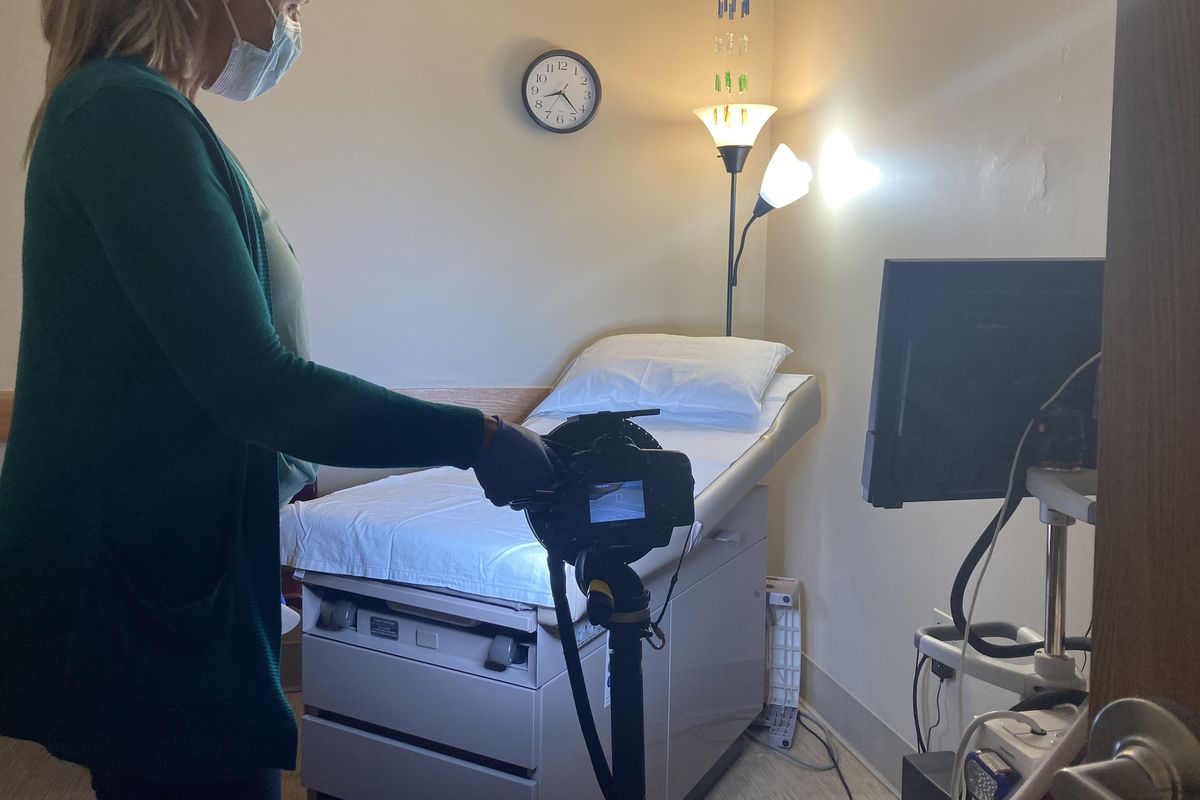 Soon after a patient leaves First Step Resource Center, a clinic tailored to treat survivors of sexual assault, Jacqueline Towarnicki prepares the examination room in case she gets a call that someone else needs to see a sexual assault nurse examiner.    (Katheryn Houghton/KFF Health News/TNS)