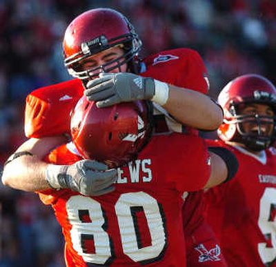 
End zone celebrations were plentiful for EWU with five touchdowns on Saturday. 
 (Ingrid Barrentine / The Spokesman-Review)