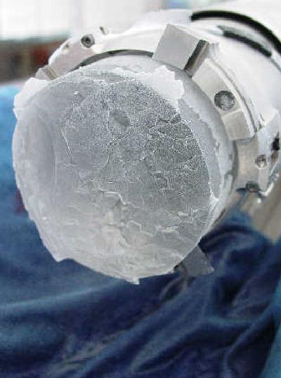 
The drill head and ice core, drilled on Nov. 30, 2002, at a research station at Dome Concordia in Antarctica, are shown in this image provided by Science magazine. The core allowed scientists to study greenhouse gases dating 650,000 years ago.
 (Associated Press / The Spokesman-Review)
