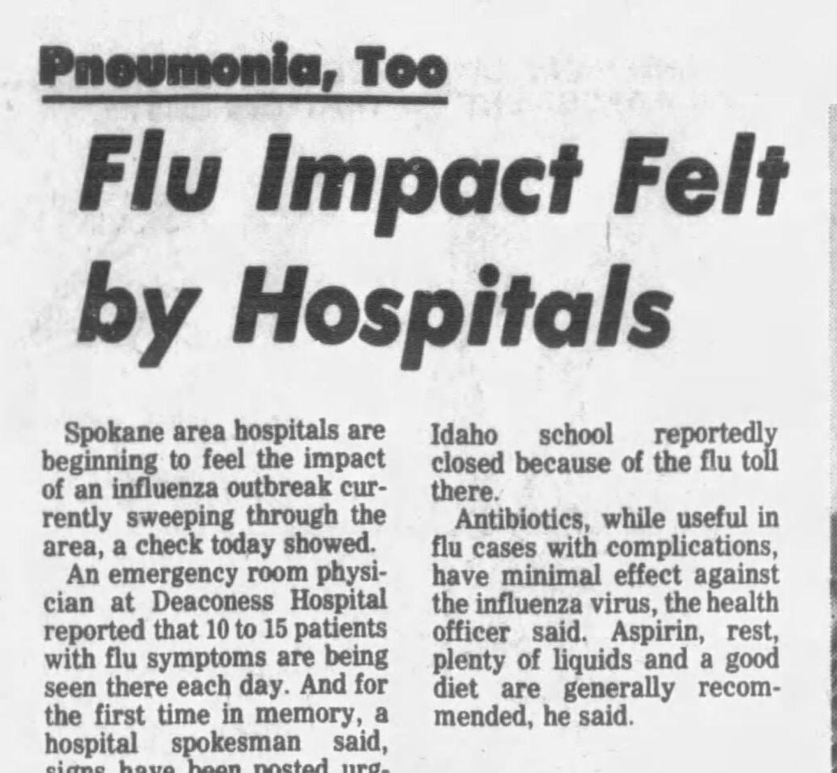 Spokane-area hospitals began feeling the effects of the national wide influenza outbreak. (Spokesman-Review archives)