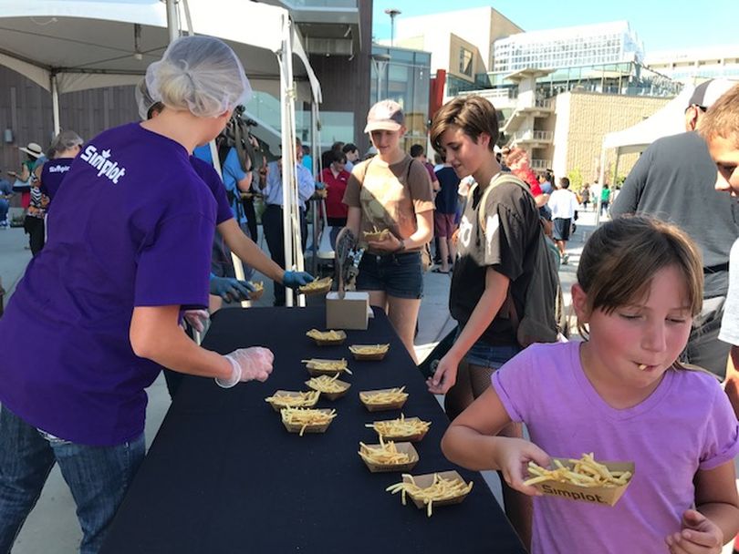 The J.R. Simplot Co. gave away free fries to all comers at its Boise headquarters and JUMP site on Thursday, July 13, 2017, in celebration of National French Fry Day and the completion of much of the construction at the site. (Betsy Z. Russell)