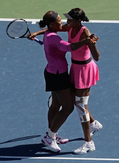 September 14, 2009
AP Photo/Elise Amendola

Serena Williams, left, of the United States, hugs her sister Venus after winning the women's doubles championship over Liezel Huber, of the United States, and Cara Black, of Zimbabwe, at the U.S. Open tennis tournament in New York, Monday.
 (The Spokesman-Review)