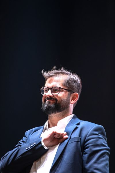 Chile’s President Gabriel Boric makes a public speech in December 2021 in Santiago, Chile.  (Jorge Villegas/Xinhua/Zuma Press/TNS)