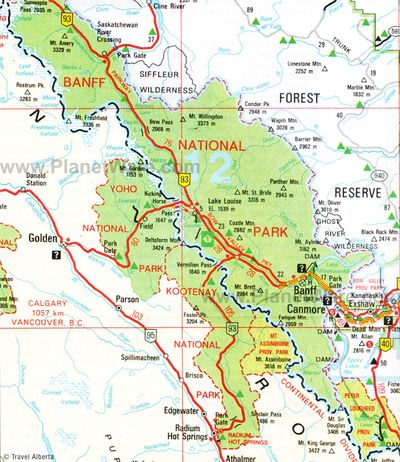 Map of Banff National Park, Alberta.