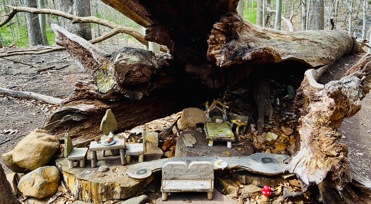 One of Therese Ojibway’s fairy houses is tucked inside a hollowed log along the South Mountain Fairy Trail in Millburn, N.J.  (Therese Ojibway)