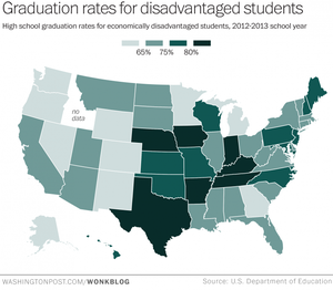 The U.S. Department of Education has identified which states offer disadvantaged students the best opportunity for high school graduation. (Washington Post graphic)