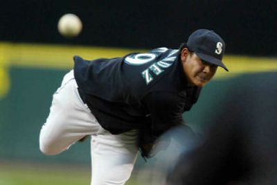 Seattle Mariners pitcher Felix Hernandez of Venezuela, throws