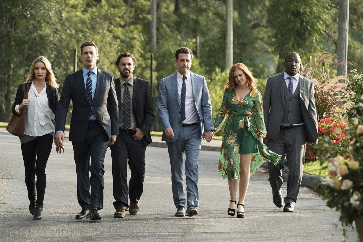 Annabelle Wallis, Jon Hamm, Jake Johnson, Ed Helms, Isla Fisher and Hannibal Buress in “Tag.” (Kyle Kaplan / Warner Bros. Pictures)