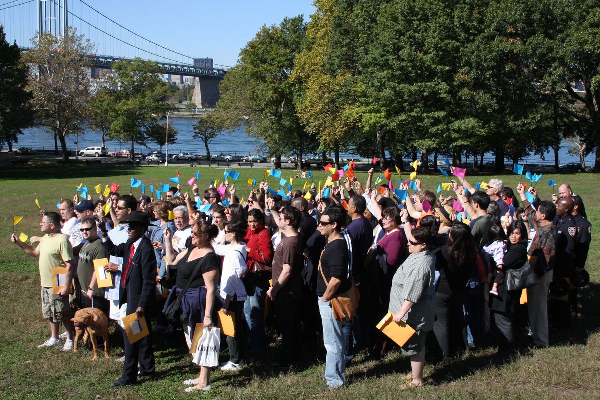 National Geographic Genographic Project participants trace their ancient ancestry in an event at Astoria Park in Queens, N.Y.