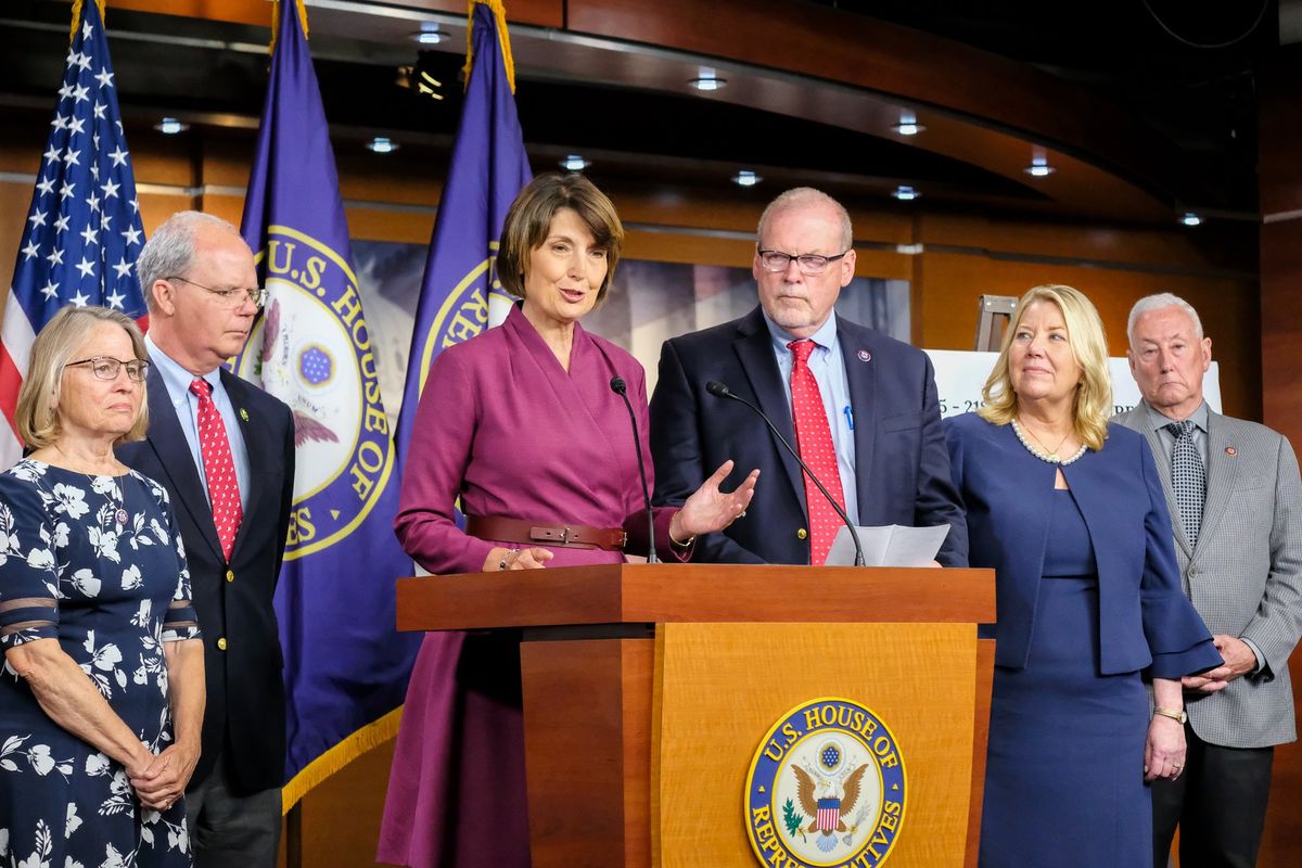 Rep. Cathy McMorris Rodgers, R-Spokane, addresses reporters Tuesday in a news conference at the U.S. Capitol.  (Orion Donovan Smith/The Spokesman-Review)