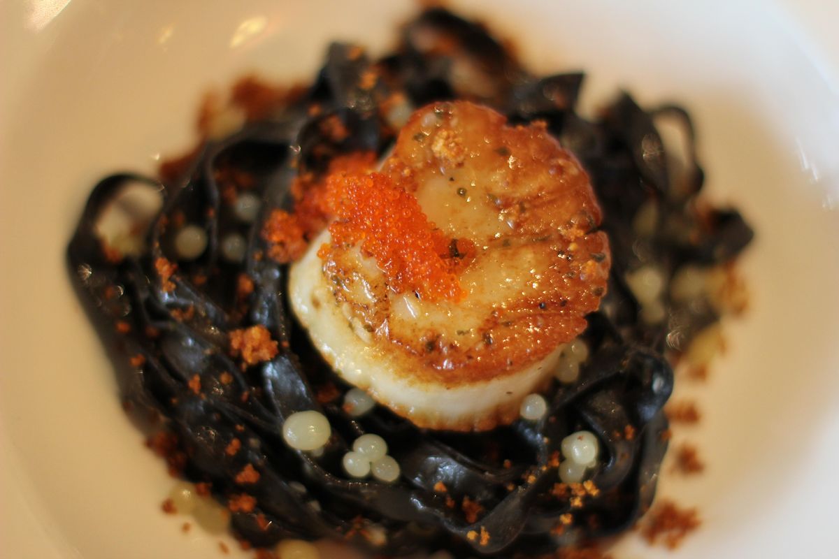 Sea scallop and squid ink fettuccini was recently served as part of a five-course meal, in honor of Dale Chihuly, at Palm Court Grill inside the Davenport Hotel. (Courtesy)