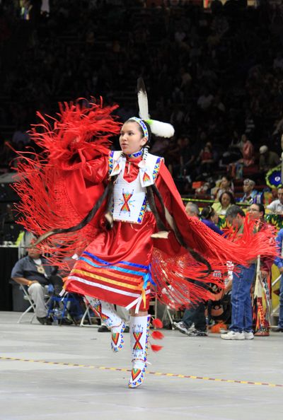 An unidentified dancer competes at the 30th annual Gathering of Nations in Albuquerque, N.M., on Friday. (Associated Press)