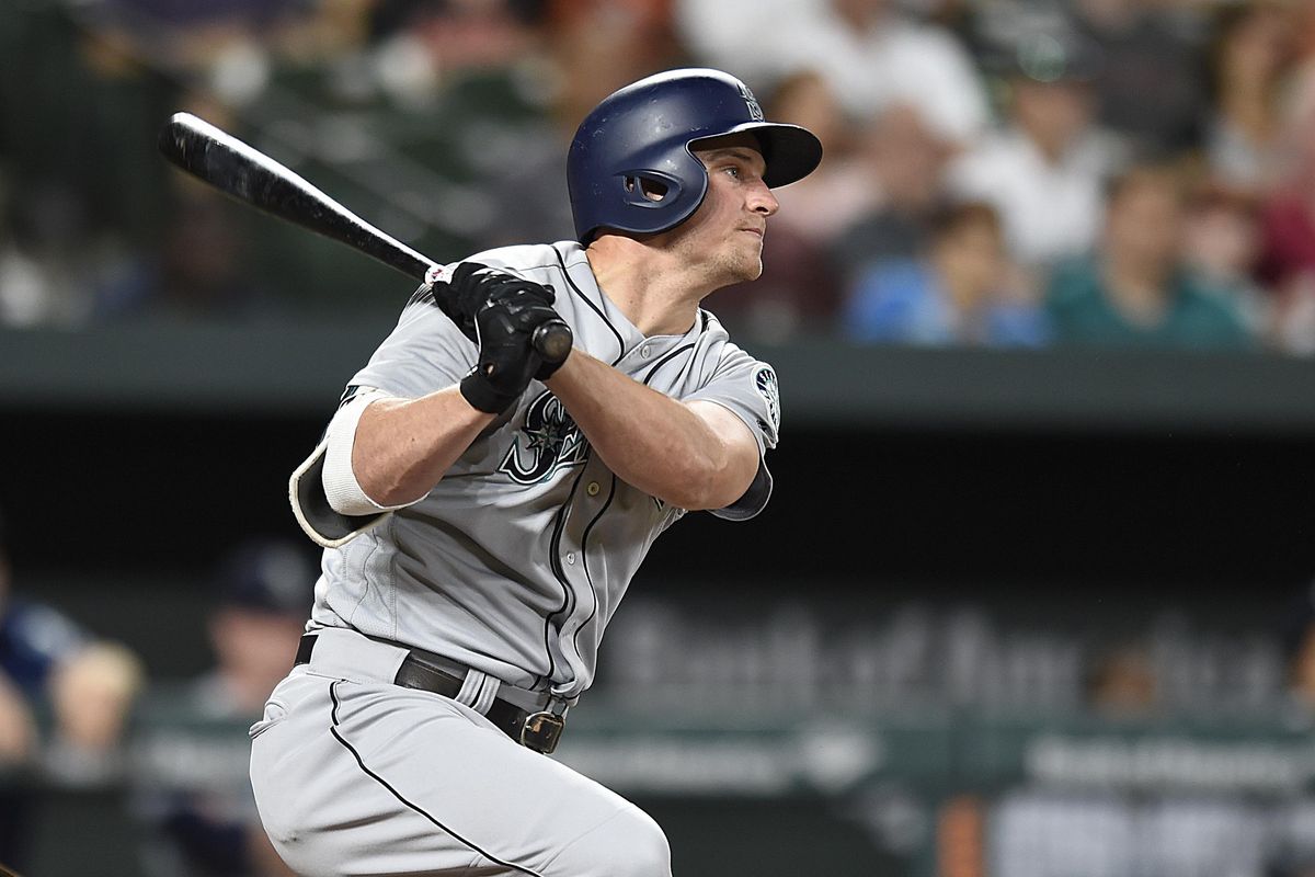 Seattle Mariners’ Kyle Seager follows through on a two-run single against the Baltimore Orioles during the eighth inning of baseball game Tuesday, June 26, 2018, in Baltimore. The Mariners won 3-2. (Gail Burton / Associated Press)