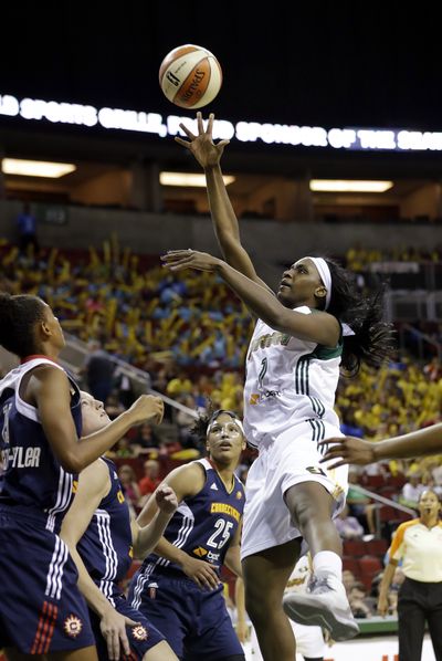 Seattle Storm's Crystal Langhorne had 11 points and six rebounds in 86-63 loss to Connecticut. (Associated Press)