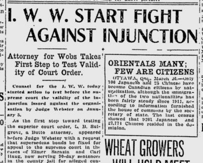 An attorney from Butte, Montana, planned to ask the Washington Supreme Court to review an injunction that jailed two men in Spokane believed to be part of the Wobblies. (S-R archives)