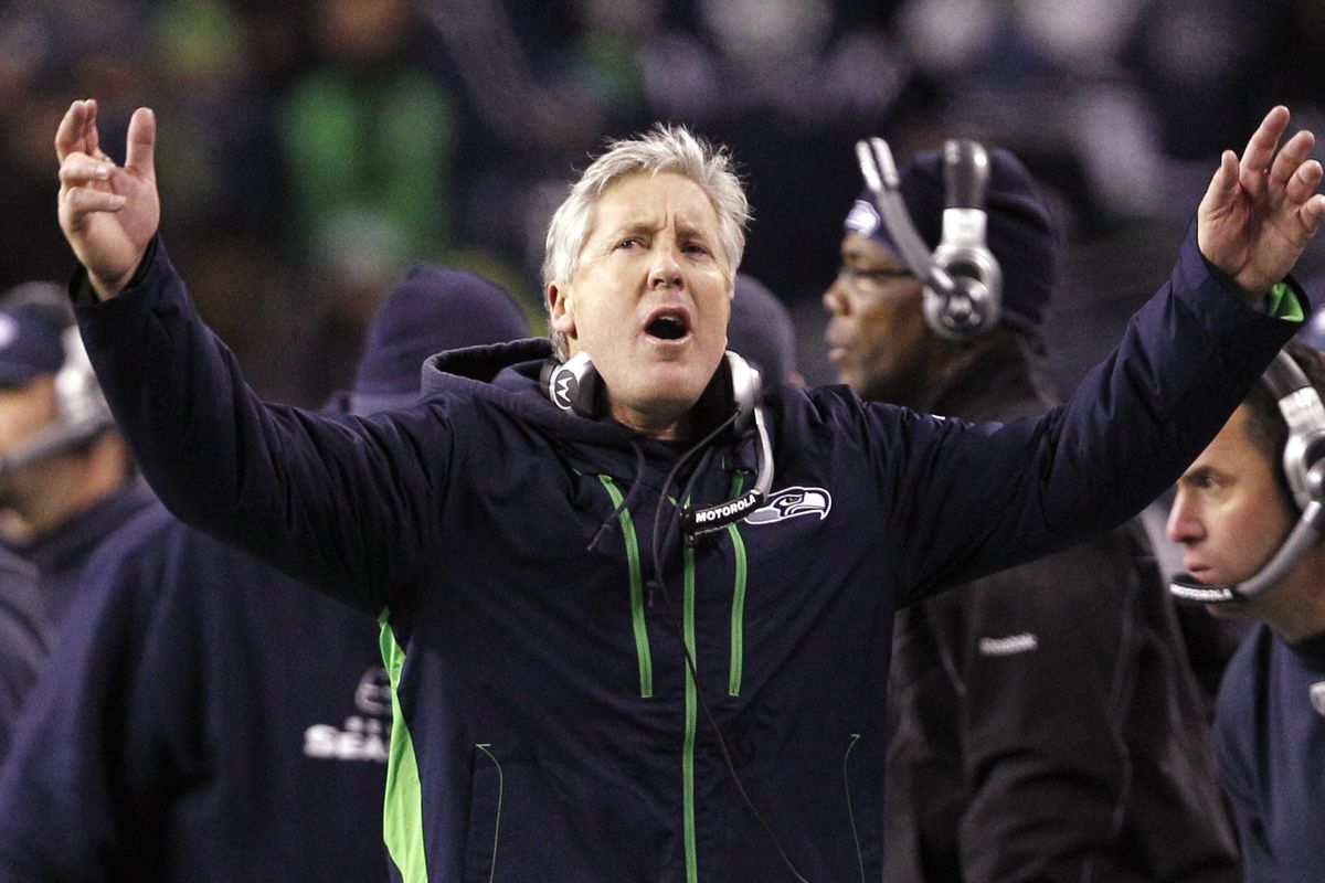 No, Pete Carroll isn’t surrendering before his Seahawks take on double-digit favorite New Orleans.  (Associated Press)