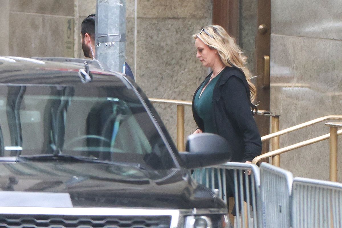 Stormy Daniels leaves Manhattan Criminal Court after testifying at former President Donald Trump’s trial for allegedly covering up hush money payments linked to extramarital affairs in New York City on Thursday.  (Charly Triballeau/AFP)