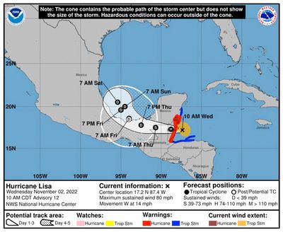 Hurricane Lisa developed in the Caribbean on Wednesday as the storm churned toward landfall in Belize.  (National Hurricane Center/TNS/TNS)