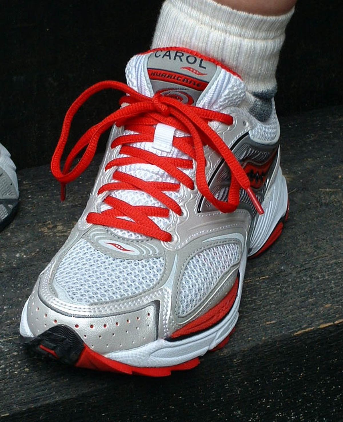 The Carol Hurricane 200 shoe by Saucony was created in honor of Dellinger’s 200th marathon. (The Spokesman-Review)