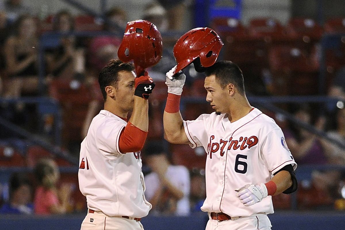 Connor McKay, right, is batting .259 with five extra-base hits in 12 games with Indians. (James Snook)