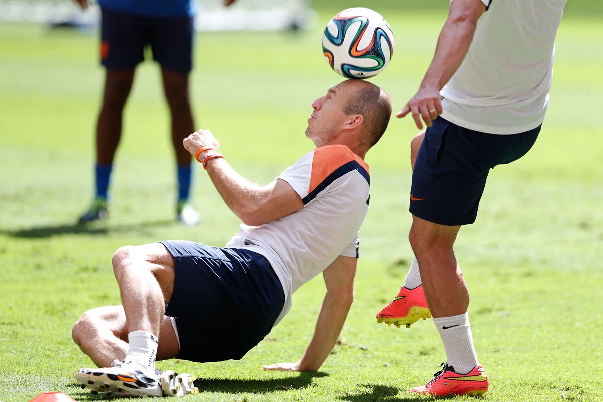 Netherlands’ Arjen Robben, at practice on Friday, is on the 10-player list of candidates to be named the World Cup’s best player. (Associated Press)