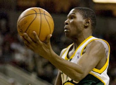 
Kevin Durant and the Sonics face Minnesota tonight on KQUP 24.Associated Press
 (Associated Press / The Spokesman-Review)