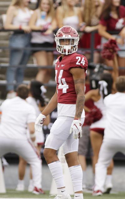 Washington State defensive back Shahman Moore (24) walks on the field during the second half of an NCAA college football game against Northern Colorado in Pullman, Wash., Saturday, Sept. 7, 2019. (Young Kwak / AP)