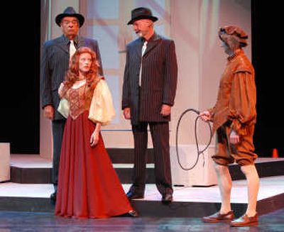 
From left, Bill Rhodes and Jack Bannon portray a pair of gangsters while Jennifer Dudley, second from left, and Chris Thompson, right, play Kate and Petruchio in the Coeur d'Alene Summer Theatre production of 