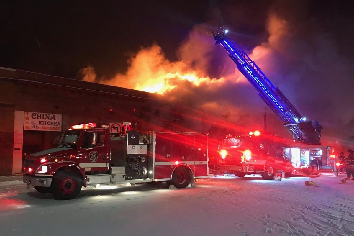 A fire tore through multiple downtown Sandpoint businesses  Monday, Feb. 11, 2019. (City of Sandpoint / Courtesy photo)